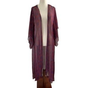 Band of Gypsies Women Size Small Medium Cover Up Bohemian Maroon Sheer 7-364P
